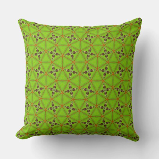 Green Geometric Floral Pattern Throw Pillow クッション (正面)