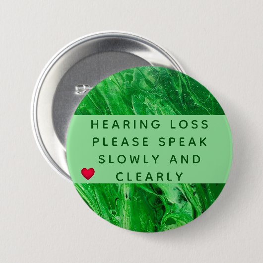 Green Geometric Heart Hearing Loss 3 Inch 缶バッジ (正面&裏面)
