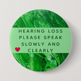 Green Geometric Heart Hearing Loss 3 Inch 缶バッジ