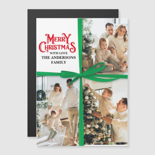 Green Gift Wrapped Family Photo collage Christmas (正面/裏面)