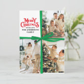 Green Gift Wrapped Family Photo collage Christmas シーズンカード (スタンド正面)