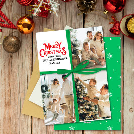 Green Gift Wrapped Family Photo collage Christmas シーズンカード