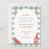 Green Gingham Baby-Q Baby Shower Invitation 招待状 (正面)