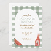 Green Gingham Baby-Q Baby Shower Invitation 招待状 (正面/裏面)