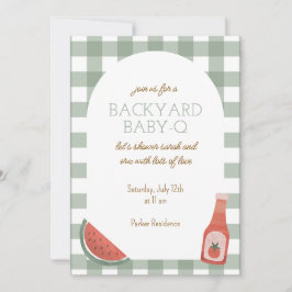 Green Gingham Baby-Q Baby Shower Invitation 招待状