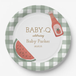 Green Gingham Baby-Q Circular Plate ペーパープレート