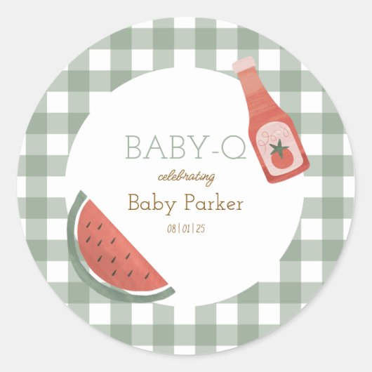 Green Gingham Baby-Q Circular Sticker ラウンドシール (正面)