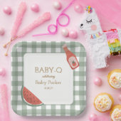 Green Gingham Baby-Q Square Plate ペーパープレート (パーティー)