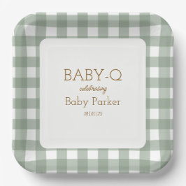 Green Gingham Baby-Q Square Plate 2 ペーパープレート