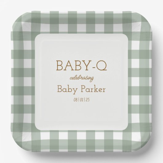 Green Gingham Baby-Q Square Plate 2 ペーパープレート (正面)