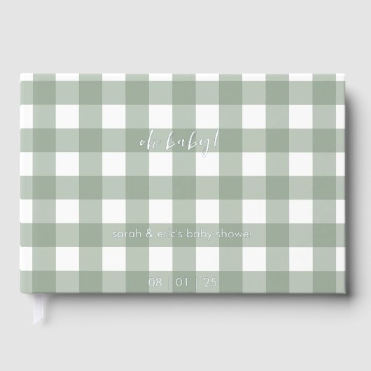 Green Gingham Baby Shower Guest Book ゲストブック (正面)