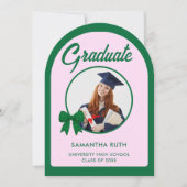 Green Gingham Bow Arch Photo Graduation Party 招待状 (正面)
