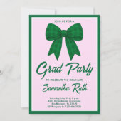 Green Gingham Bow Graduation Party 招待状 (正面)