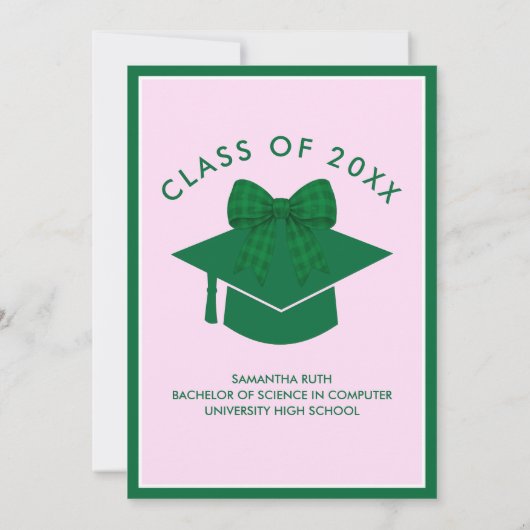 Green Gingham Bow Graduation Party 招待状 (裏面)