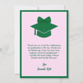 Green Gingham Bow Photo Graduation サンキューカード (裏面)