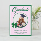 Green Gingham Bow Photo Graduation Announcement 案内状 (スタンド正面)
