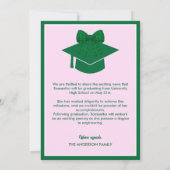 Green Gingham Bow Photo Graduation Announcement 案内状 (裏面)