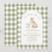 Green Gingham Bunny Spring Easter Baby Shower  招待状 (正面/裏面)