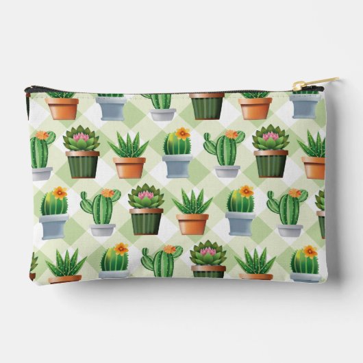 Green Gingham Cactus Pattern アクセサリーポーチ (裏面)