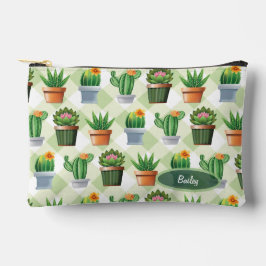 Green Gingham Cactus Pattern アクセサリーポーチ