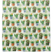 Green Gingham Cactus Pattern シャワーカーテン (正面)