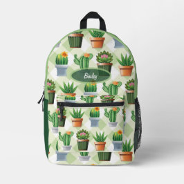 Green Gingham Cactus Pattern プリントバックパック