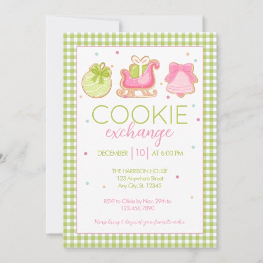 Green Gingham Christmas Cookie Exchange Invitation 招待状 (正面)