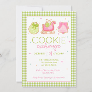 Green Gingham Christmas Cookie Exchange Invitation 招待状