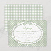 Green Gingham Coquette Bow Baby Registry エンクロージャーカード (正面/裏面)