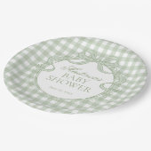 Green Gingham Coquette Bow Baby Shower ペーパープレート (アングル)