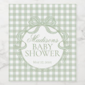 Green Gingham Coquette Bow Baby Shower ワインラベル (シングルラベル)