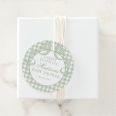 Green Gingham Coquette Bow Baby Shower Circle フェイバータグ (インサイチュ)