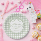 Green Gingham Coquette Bow Birthday Party ペーパープレート (パーティー)