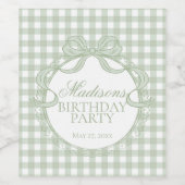 Green Gingham Coquette Bow Birthday Party ワインラベル (シングルラベル)