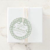 Green Gingham Coquette Bow Birthday Party Circle フェイバータグ (インサイチュ)