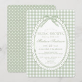 Green Gingham Coquette Bow Bridal Shower 招待状 (正面/裏面)