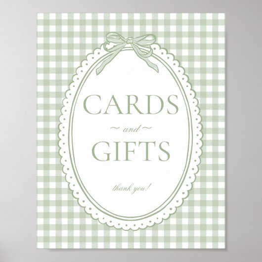 Green Gingham Coquette Bow Card & Gifts Sign ポスター (正面)