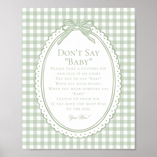 Green Gingham Coquette Bow Dont Say Baby Game ポスター (正面)
