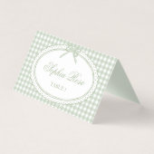 Green Gingham Coquette Bow Place Card Table Decor (正面)