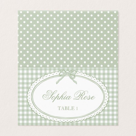 Green Gingham Coquette Bow Place Card Table Decor (外部フラット)