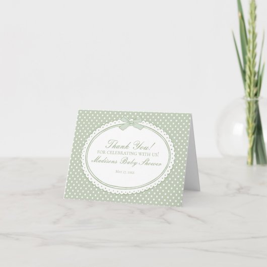 Green Gingham Coquette Bow Thank You Card  サンキューカード (正面)