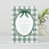 Green Gingham Floral Vintage Baby Shower 招待状 (スタンド正面)