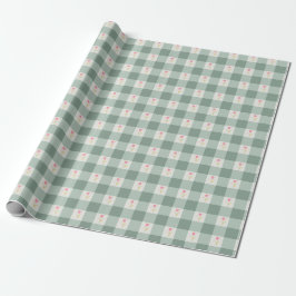 Green Gingham Floral Wrapping Paper Cute ラッピングペーパー