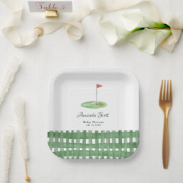Green Gingham Golf Baby Shower ペーパープレート