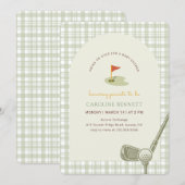 Green Gingham Golf Baby Shower 招待状 (正面/裏面)