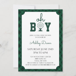 Green Gingham Golf Baby Shower 招待状