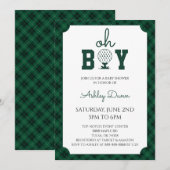 Green Gingham Golf Baby Shower 招待状 (正面/裏面)