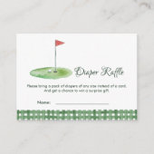 Green Gingham Golf Baby Shower Diaper Raffle エンクロージャーカード (正面)
