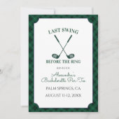 Green Gingham Golf Bachelorette Party 招待状 (正面)
