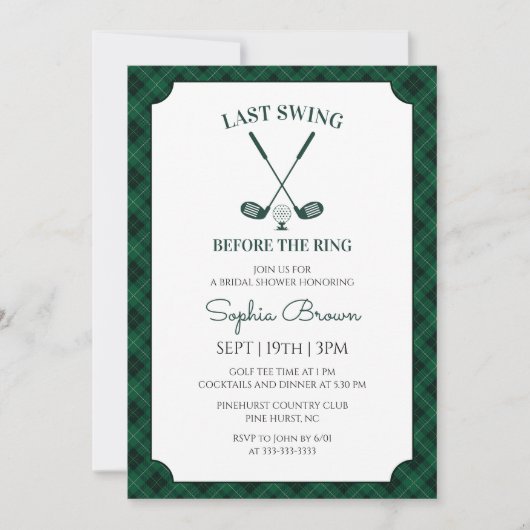 Green Gingham Golf Bridal Shower 招待状 (正面)